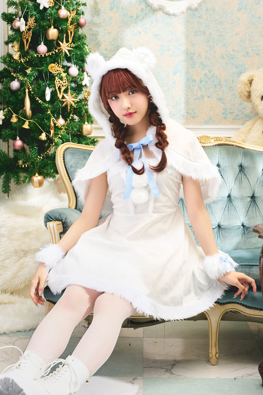 コスプレ クリスマス サンタ ミミノエル 白くまケープサンタ レディース フリーサイズ ホワイト【クリアストーン】♡
