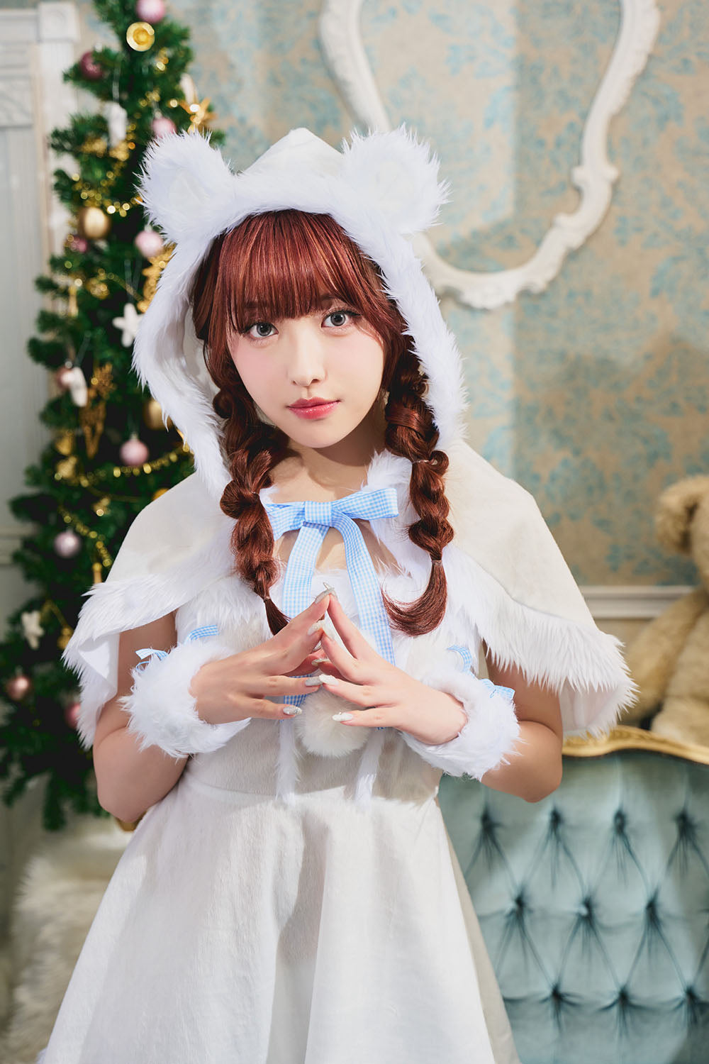 コスプレ クリスマス サンタ ミミノエル 白くまケープサンタ レディース フリーサイズ ホワイト【クリアストーン】♡