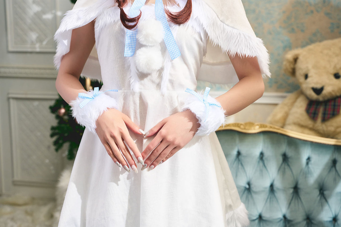 コスプレ クリスマス サンタ ミミノエル 白くまケープサンタ レディース フリーサイズ ホワイト【クリアストーン】♡