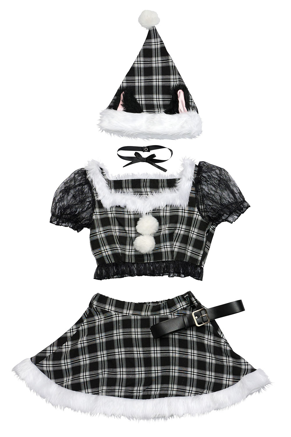 コスプレ クリスマス サンタ ミミノエル キティチェックサンタ レディース S/M/2L レッド/ブラック【クリアストーン】