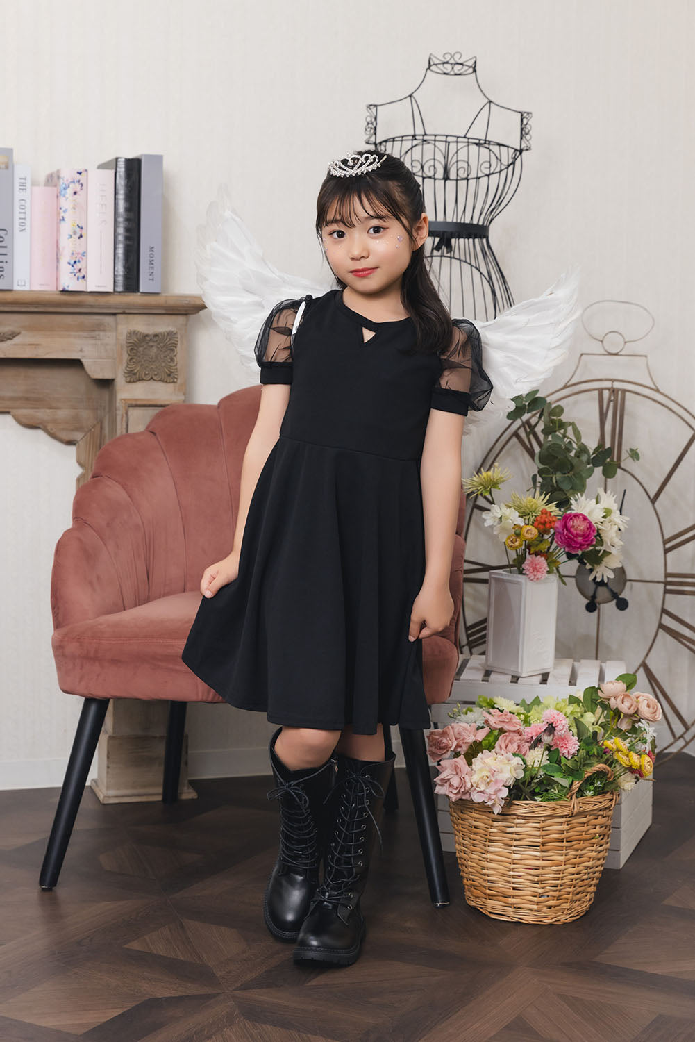 [New] コスプレ小物 天使 羽 エンジェルウィング キッズ ホワイト/ブラック【クリアストーン】