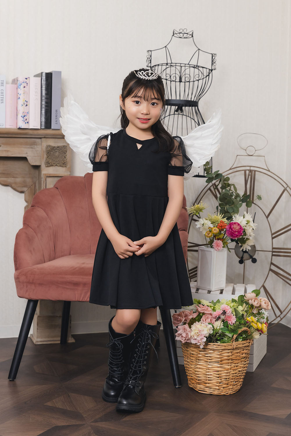 [New] コスプレ小物 天使 羽 エンジェルウィング キッズ ホワイト/ブラック【クリアストーン】