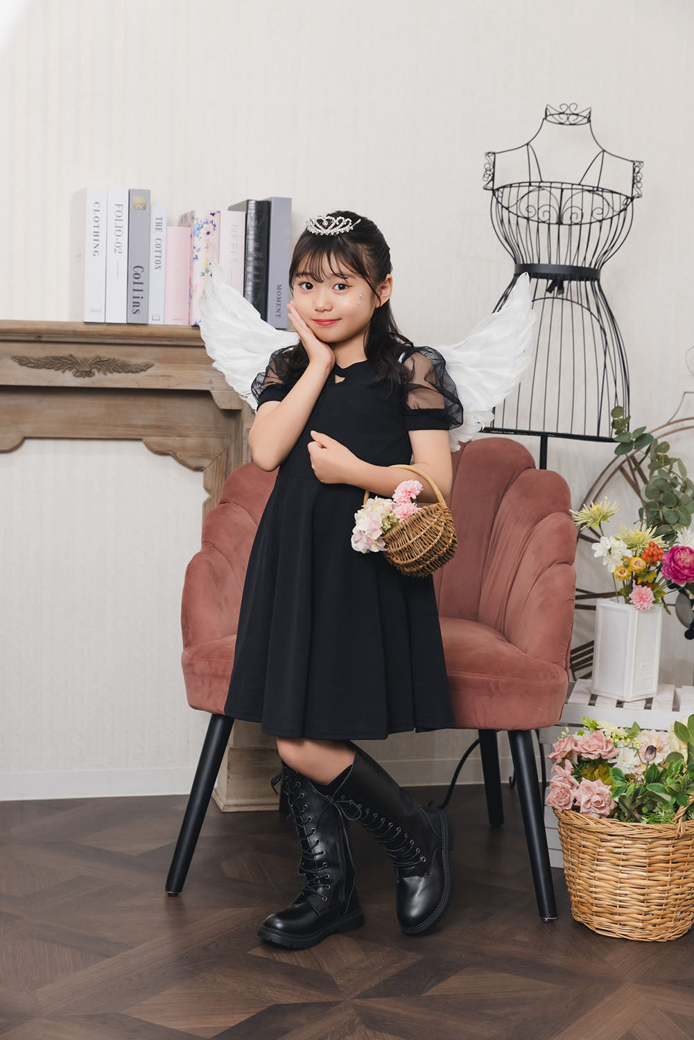 [New] コスプレ小物 天使 羽 エンジェルウィング キッズ ホワイト/ブラック【クリアストーン】