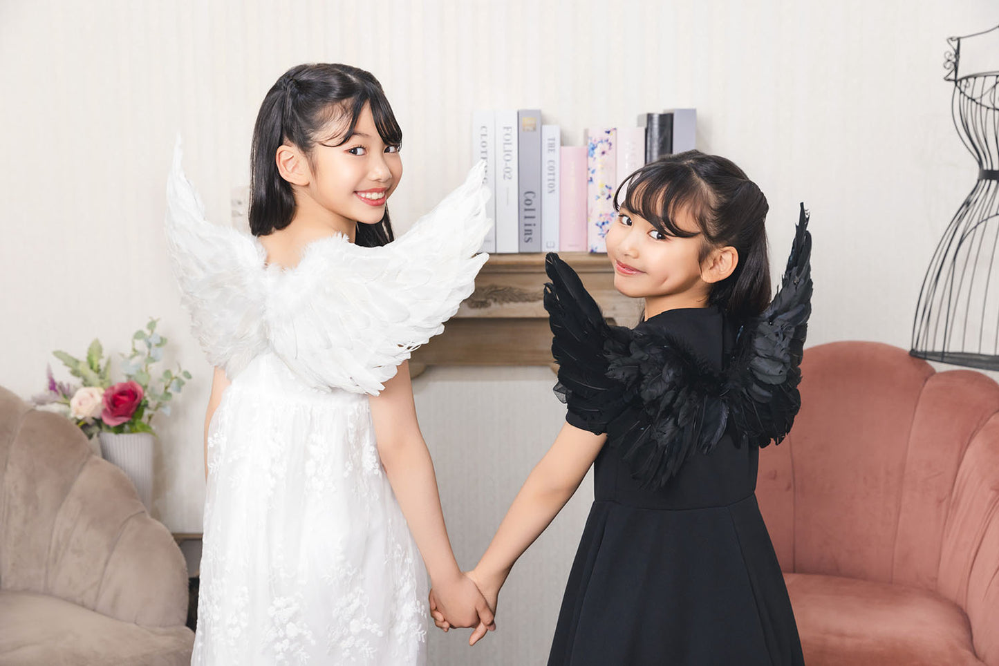 [New] コスプレ小物 天使 羽 エンジェルウィング キッズ ホワイト/ブラック【クリアストーン】