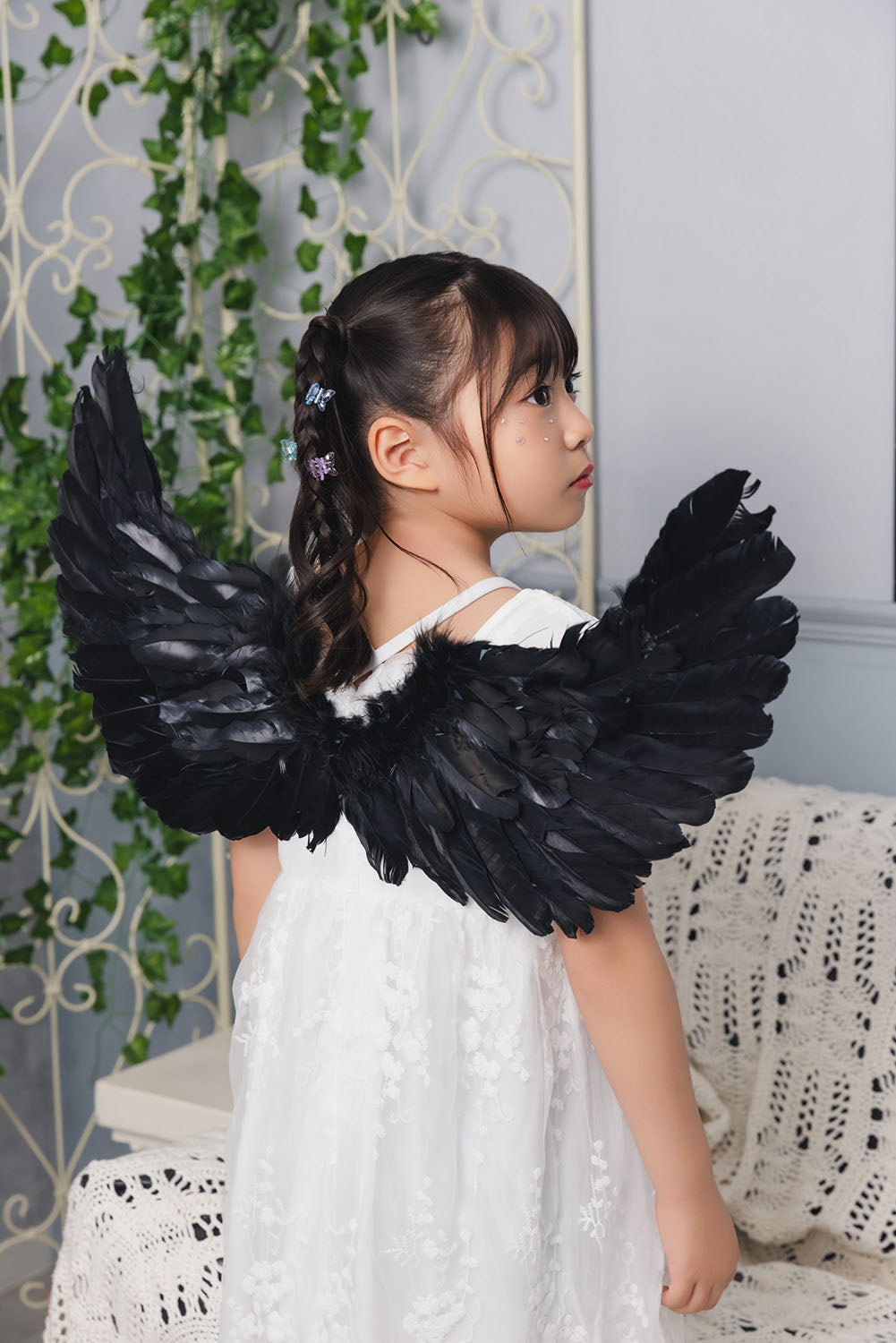 [New] コスプレ小物 天使 羽 エンジェルウィング キッズ ホワイト/ブラック【クリアストーン】