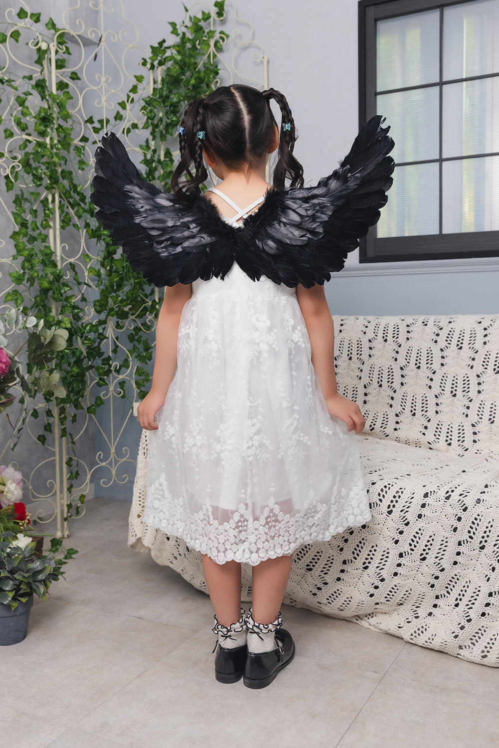 [New] コスプレ小物 天使 羽 エンジェルウィング キッズ ホワイト/ブラック【クリアストーン】