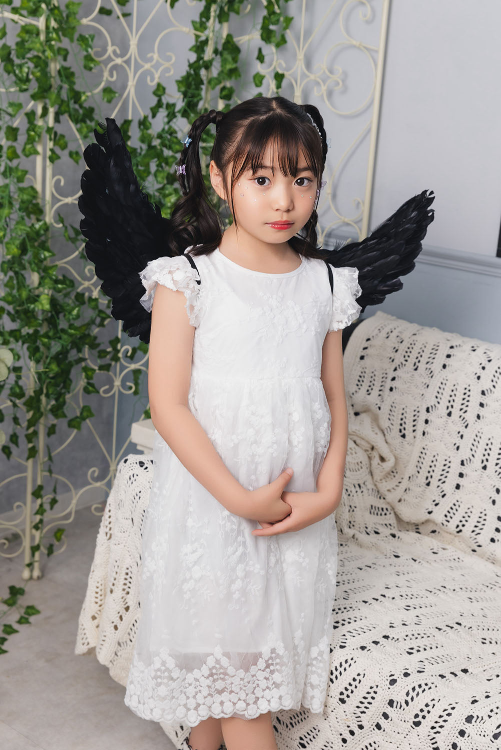 [New] コスプレ小物 天使 羽 エンジェルウィング キッズ ホワイト/ブラック【クリアストーン】