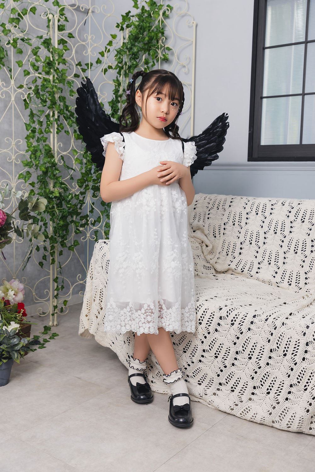 [New] コスプレ小物 天使 羽 エンジェルウィング キッズ ホワイト/ブラック【クリアストーン】