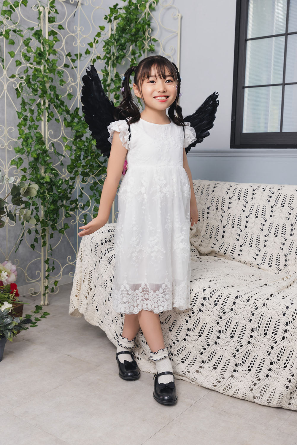 [New] コスプレ小物 天使 羽 エンジェルウィング キッズ ホワイト/ブラック【クリアストーン】