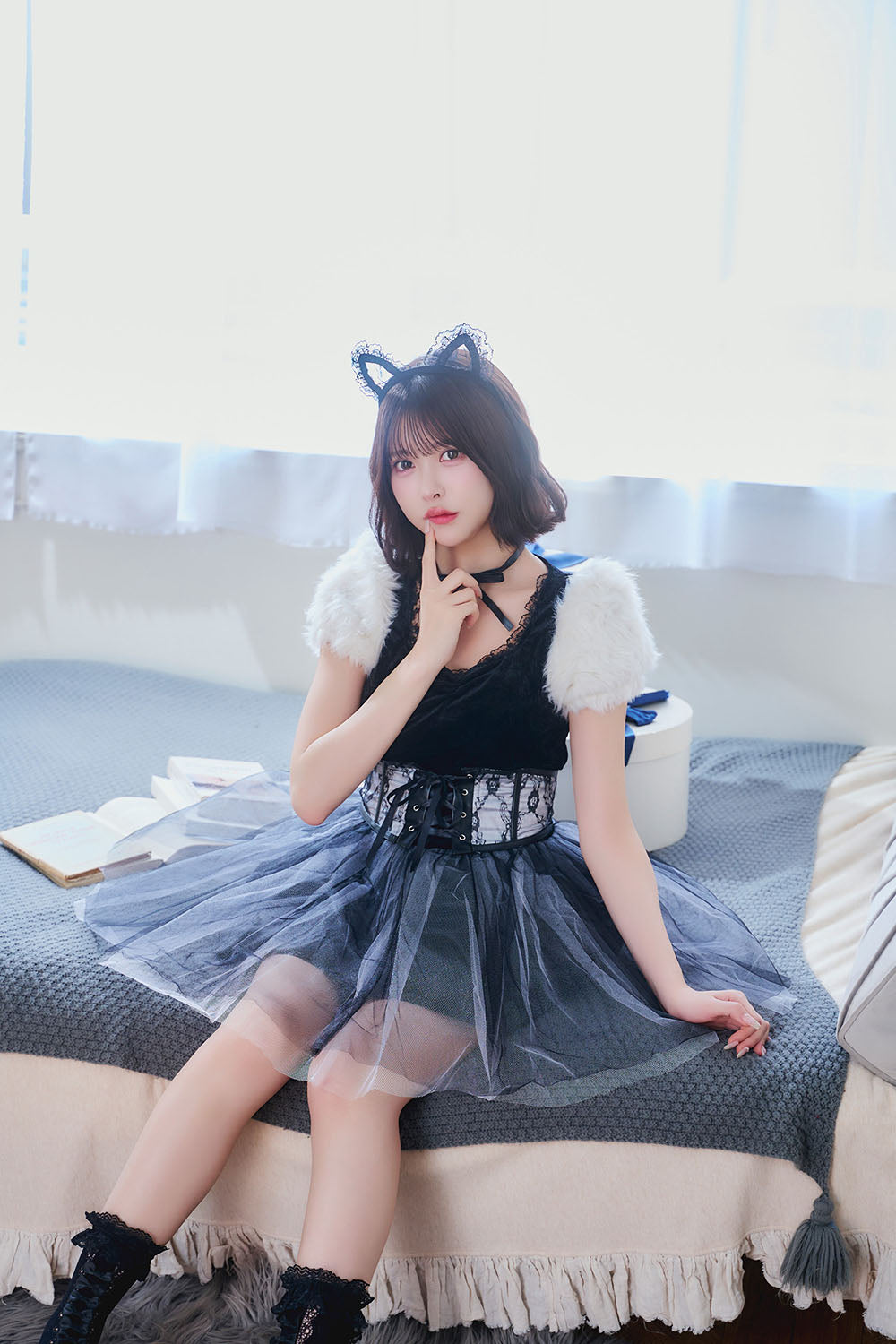 《JamsCollection着用》コスプレ ねこ コケティッシュガーリー ストロベリーキャット/バニラキャット レディース S M L ピンク/ホワイト【クリアストーン】