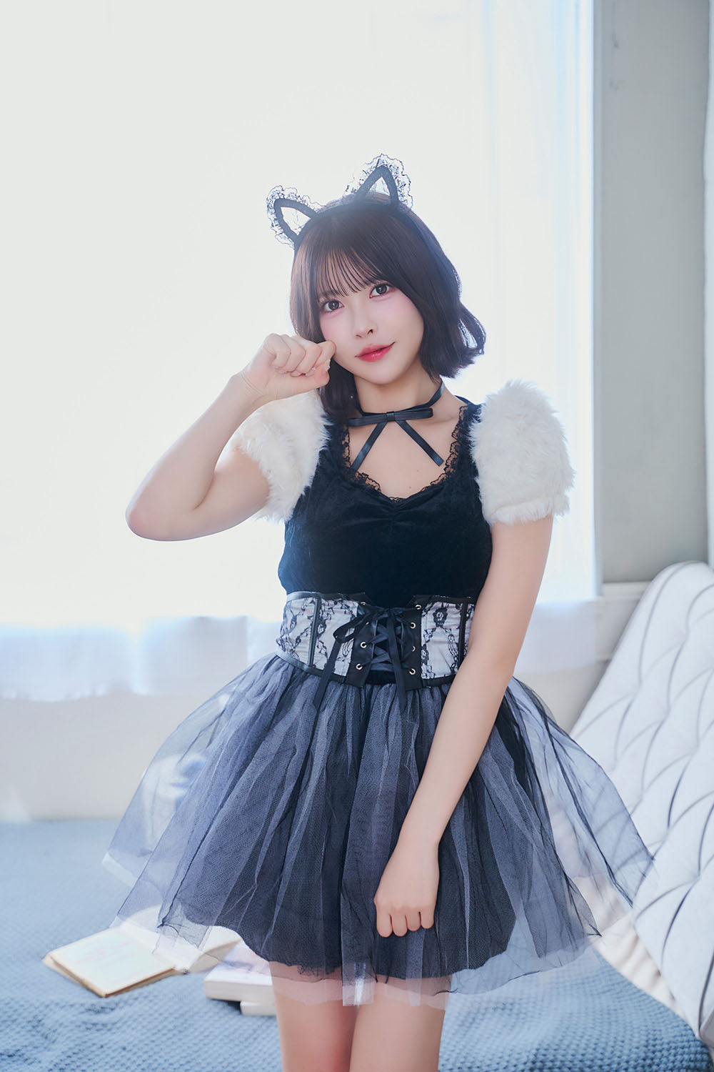 《JamsCollection着用》コスプレ ねこ コケティッシュガーリー ストロベリーキャット/バニラキャット レディース S M L ピンク/ホワイト【クリアストーン】