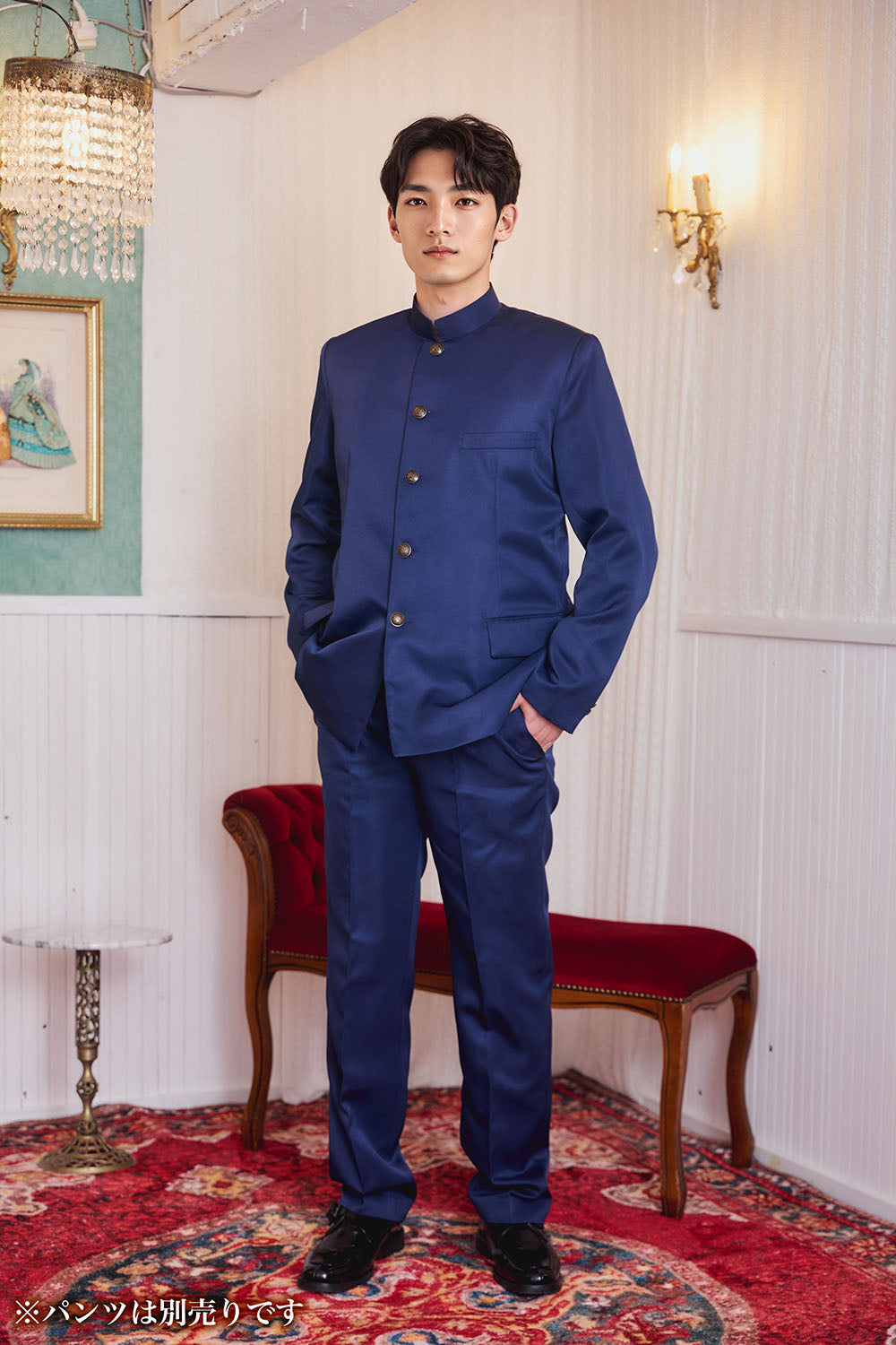 [New] コスプレ 制服 レトロ学生服 学ラン メンズ M/L ネイビー【クリアストーン】