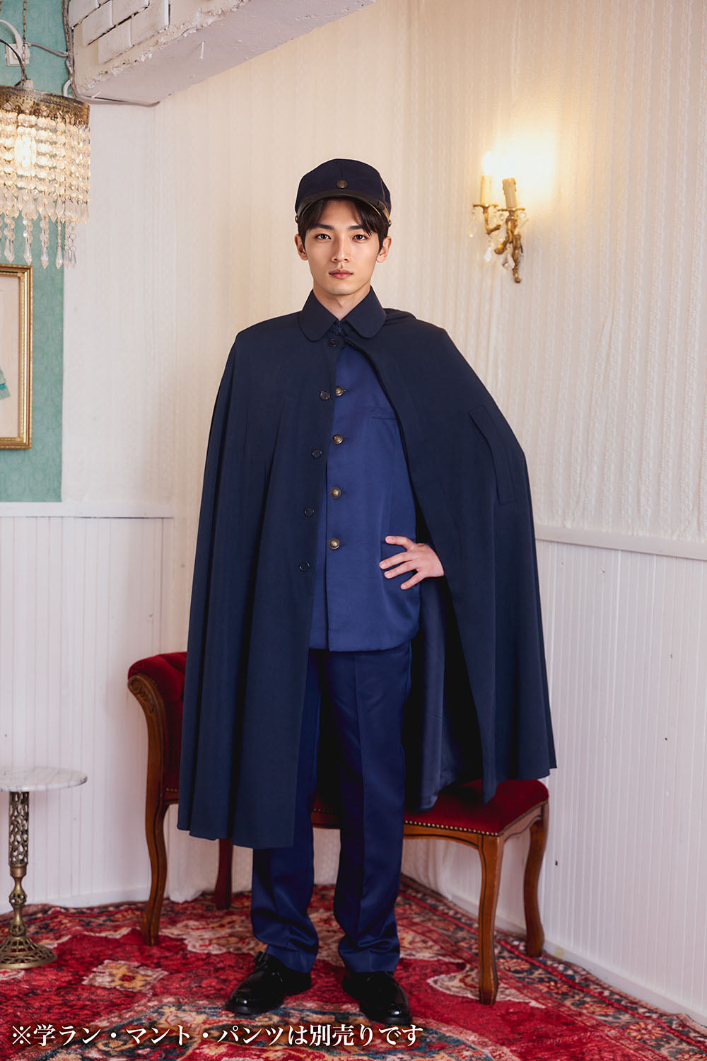 [New] コスプレ小物 制服 レトロ学生服 帽子 ユニセックス フリーサイズ ネイビー【クリアストーン】