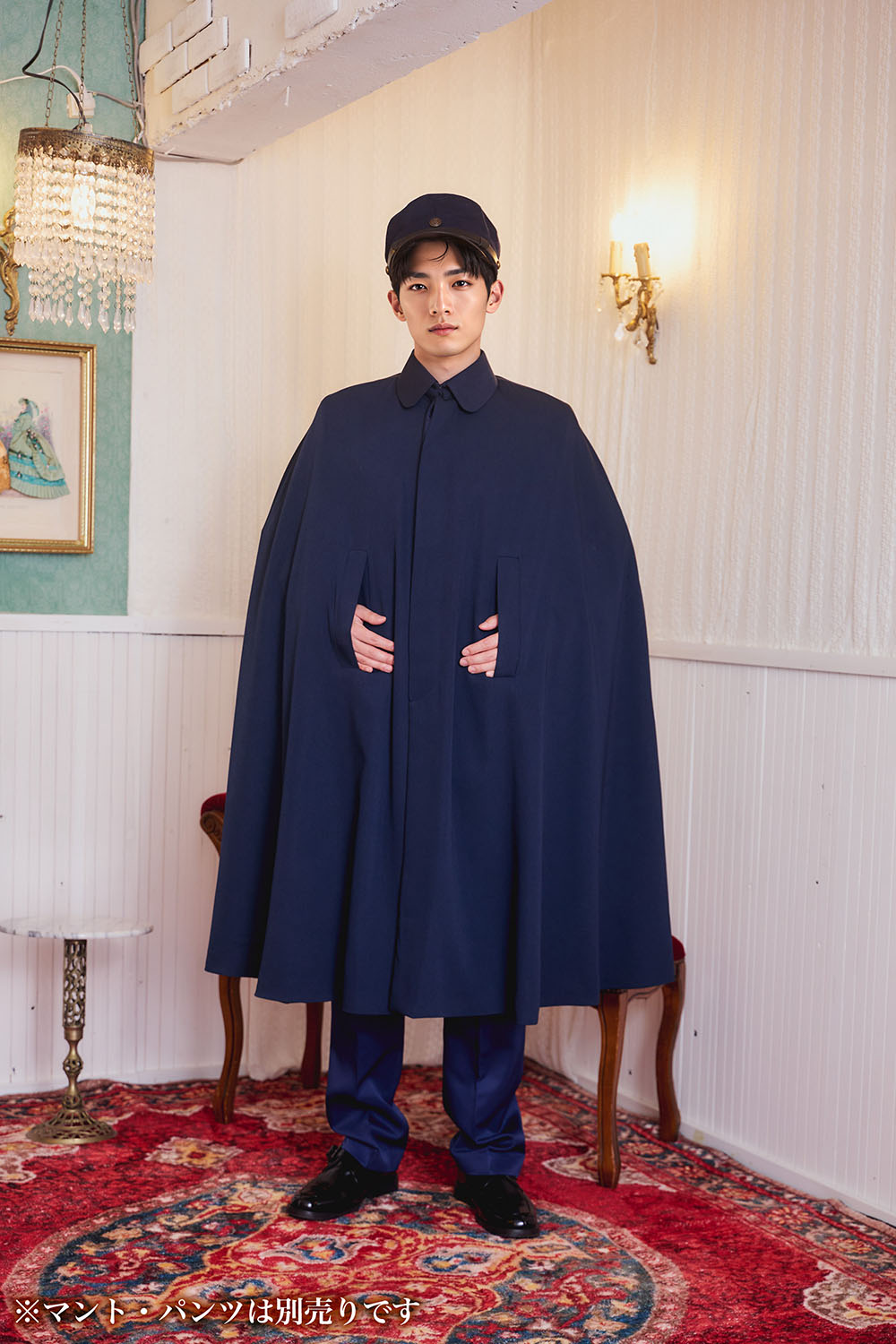 [New] コスプレ小物 制服 レトロ学生服 帽子 ユニセックス フリーサイズ ネイビー【クリアストーン】