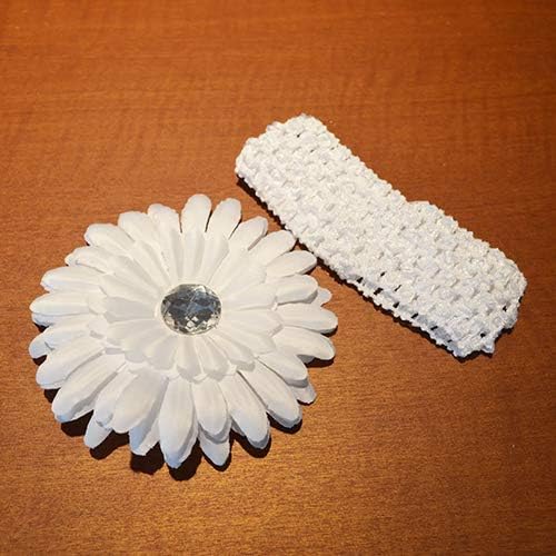 小物 ベビー 赤ちゃん ヘッドアクセサリー フラワー ホワイト/ピンク 【クリアストーン】