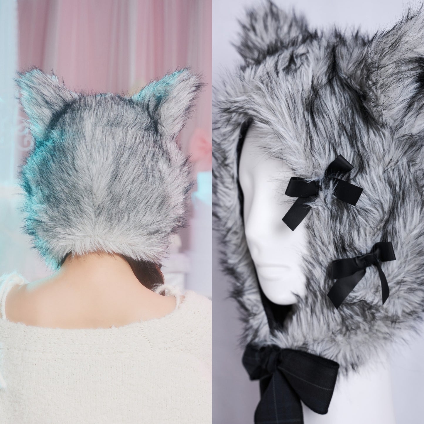 [New] コスプレ小物 ハロウィン アニマル かぶりもの もふもふうさたん/もふもふにゃんにゃん レディース フリーサイズ グレー/ブラウン/ピンク【クリアストーン】