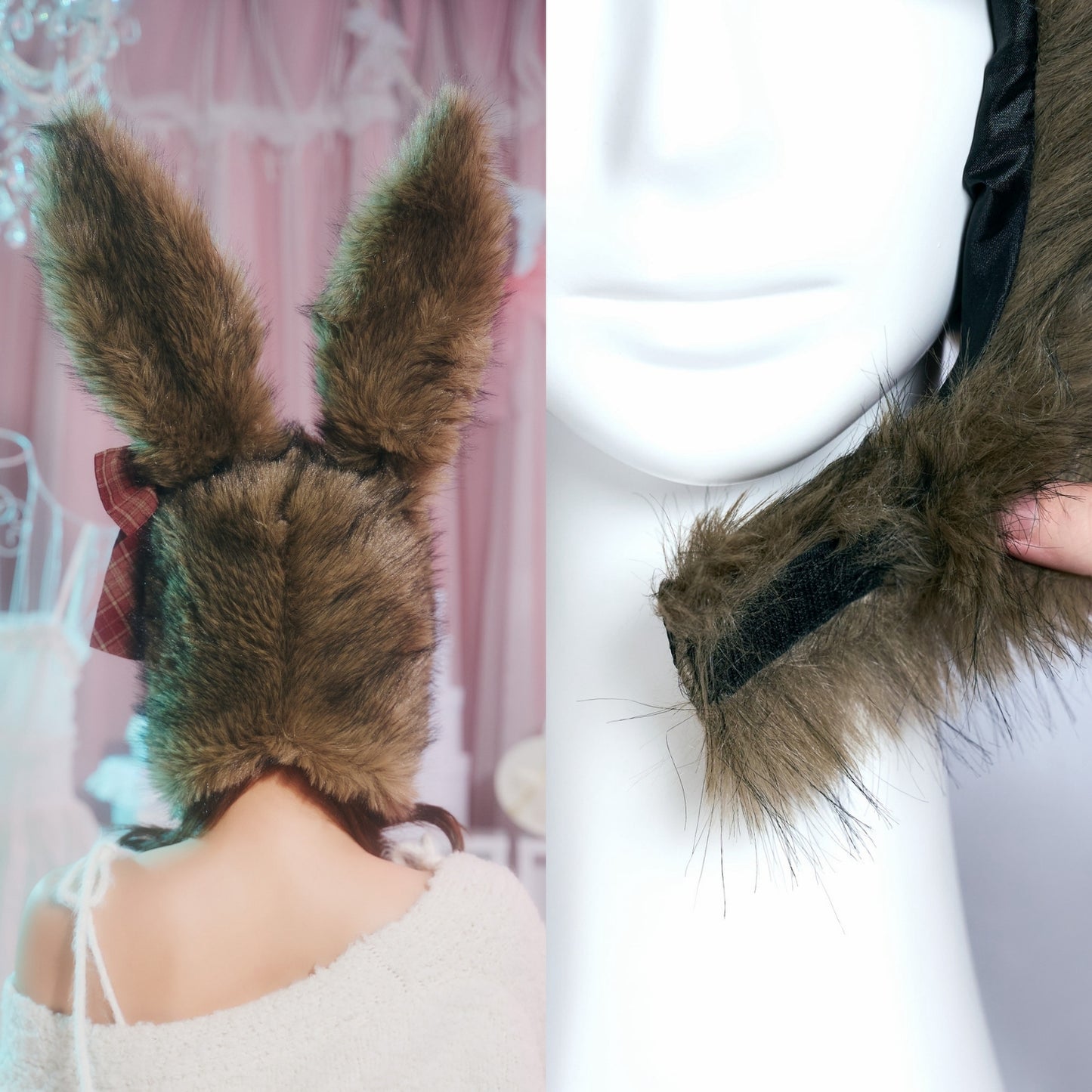 [New] コスプレ小物 ハロウィン アニマル かぶりもの もふもふうさたん/もふもふにゃんにゃん レディース フリーサイズ グレー/ブラウン/ピンク【クリアストーン】