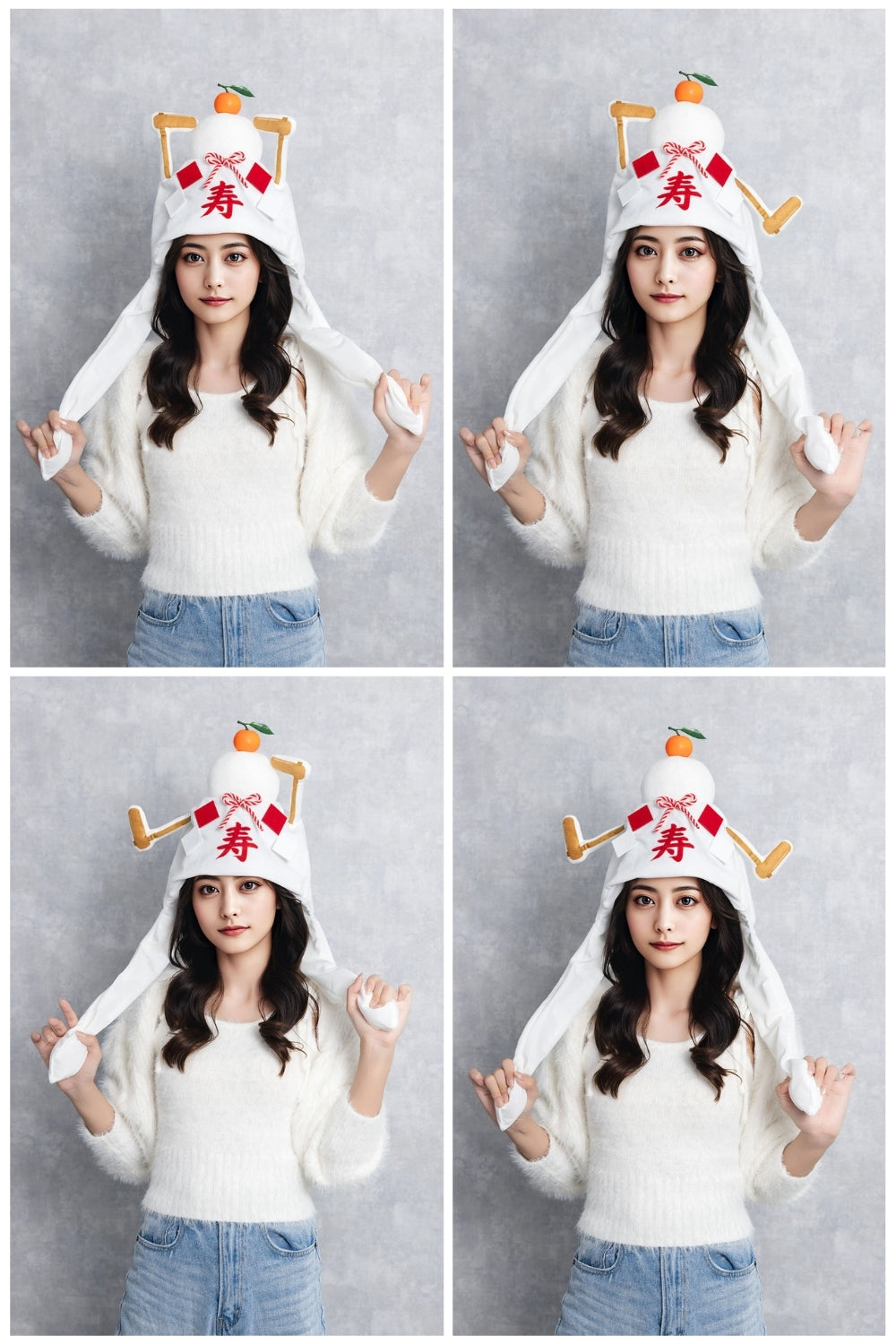 [NEW] コスプレ小物 正月 ハロウィン 帽子 パタパタハット 鏡餅 ユニセックス ホワイト 【クリアストーン】