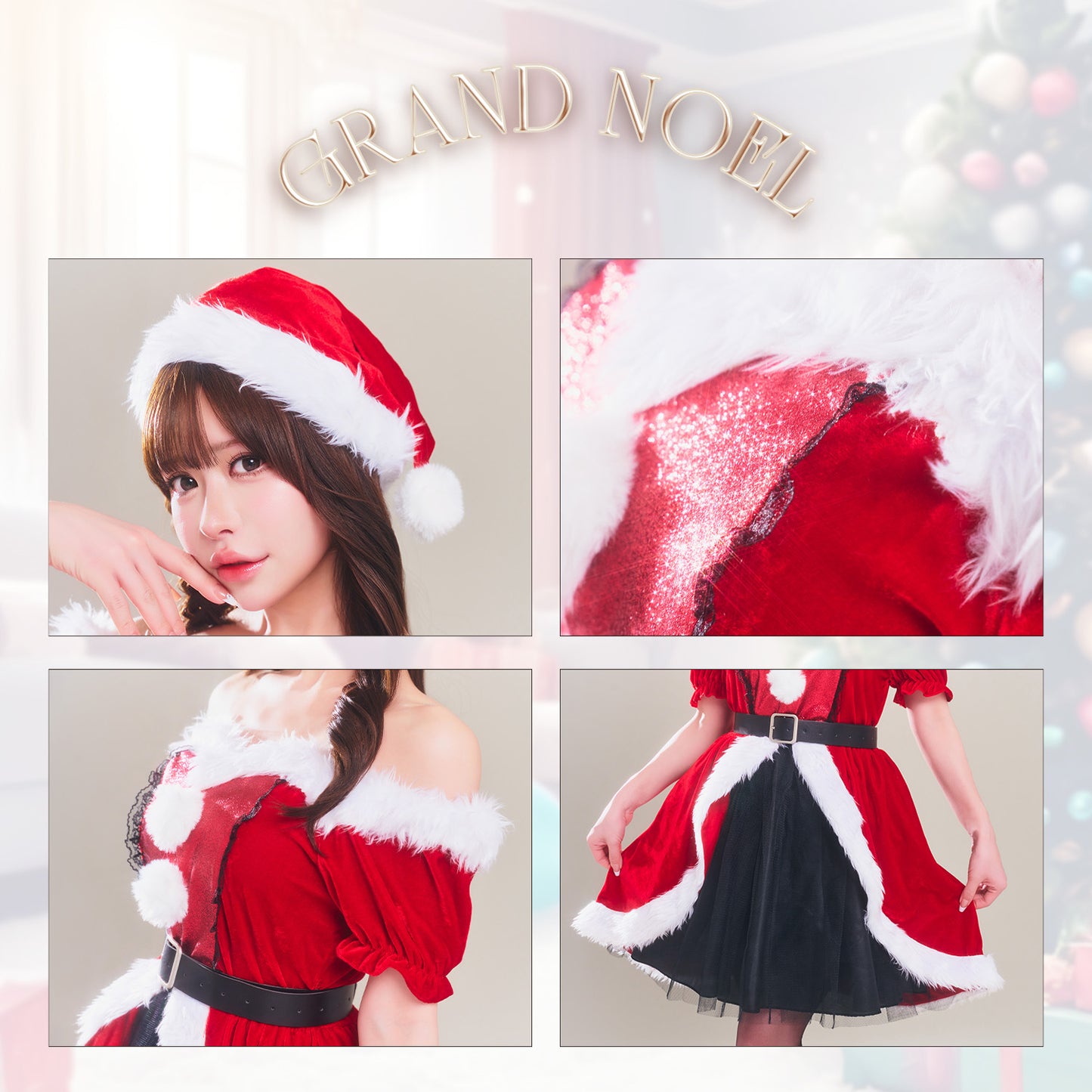 コスプレ クリスマス サンタ グランノエル グリッタードレスサンタ レディース フリーサイズ レッド【クリアストーン】♡