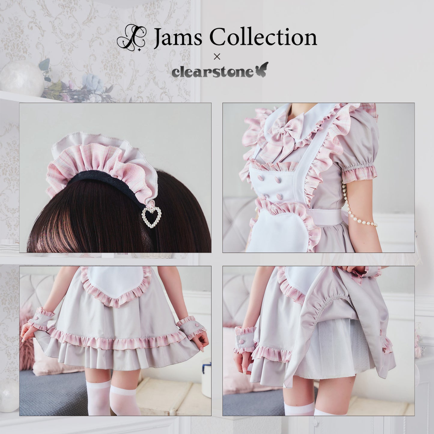 [New] 《JamsCollection着用》コスプレ リリパレ ハートフルメイド レディース フリーサイズ ピンク/ブルー【クリアストーン】♡