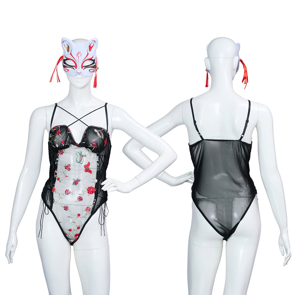 コスプレ 和風 セクシー 艶狐 黒華 レディース フリーサイズ ブラック 【クリアストーン】