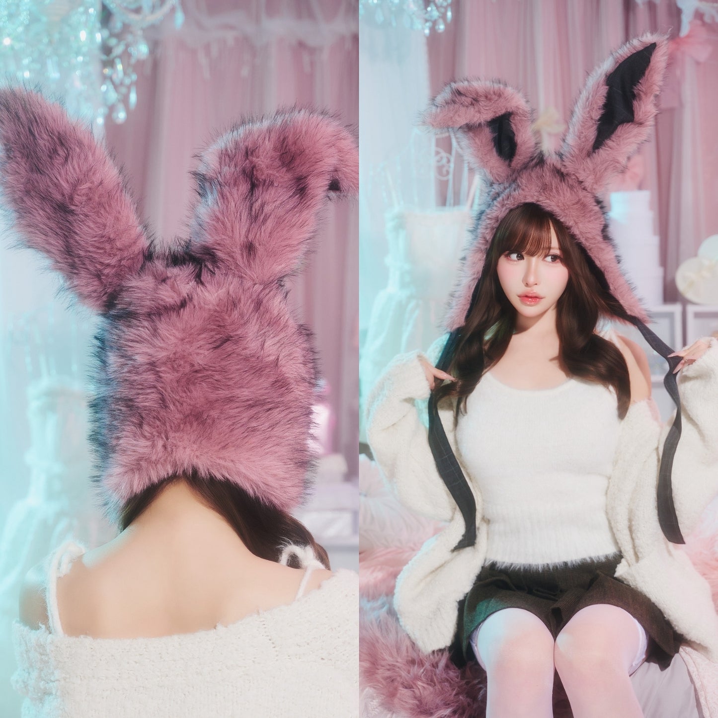 [New] コスプレ小物 ハロウィン アニマル かぶりもの もふもふうさたん/もふもふにゃんにゃん レディース フリーサイズ グレー/ブラウン/ピンク【クリアストーン】