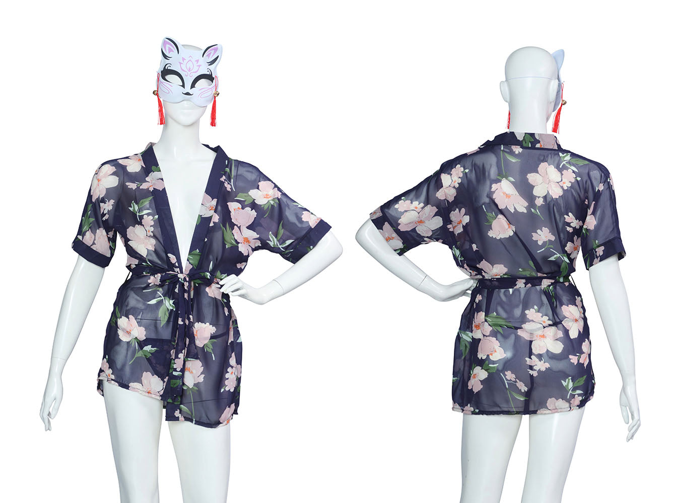 コスプレ 和風 セクシー 艶狐 花宵 レディース フリーサイズ ネイビー 【クリアストーン】