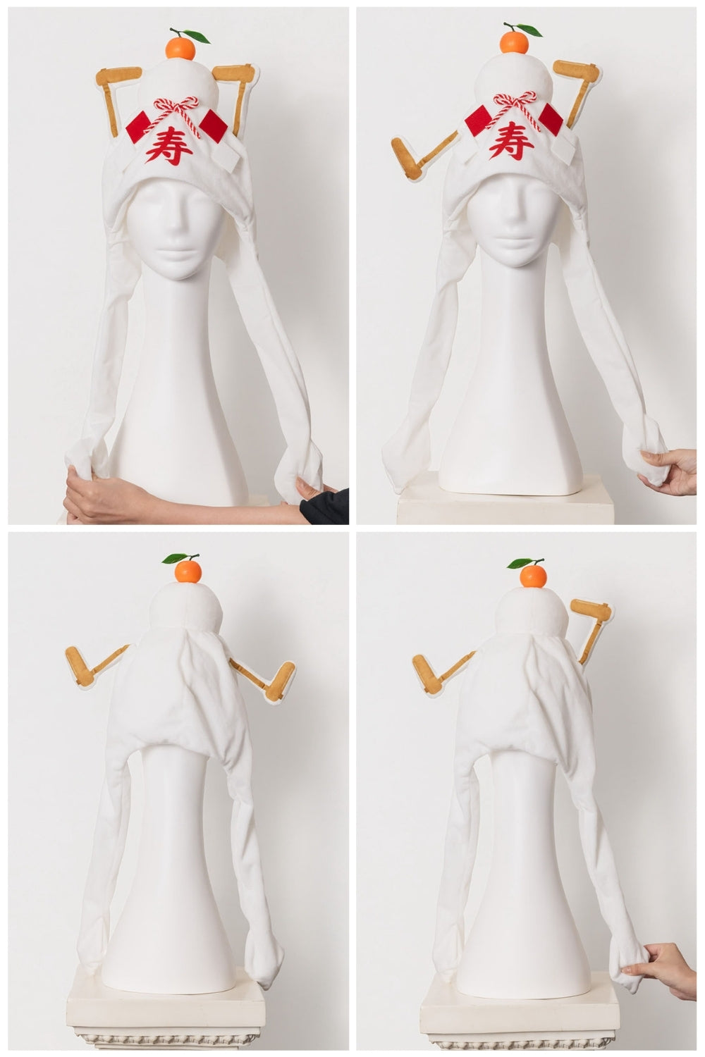 [NEW] コスプレ小物 正月 ハロウィン 帽子 パタパタハット 鏡餅 ユニセックス ホワイト 【クリアストーン】