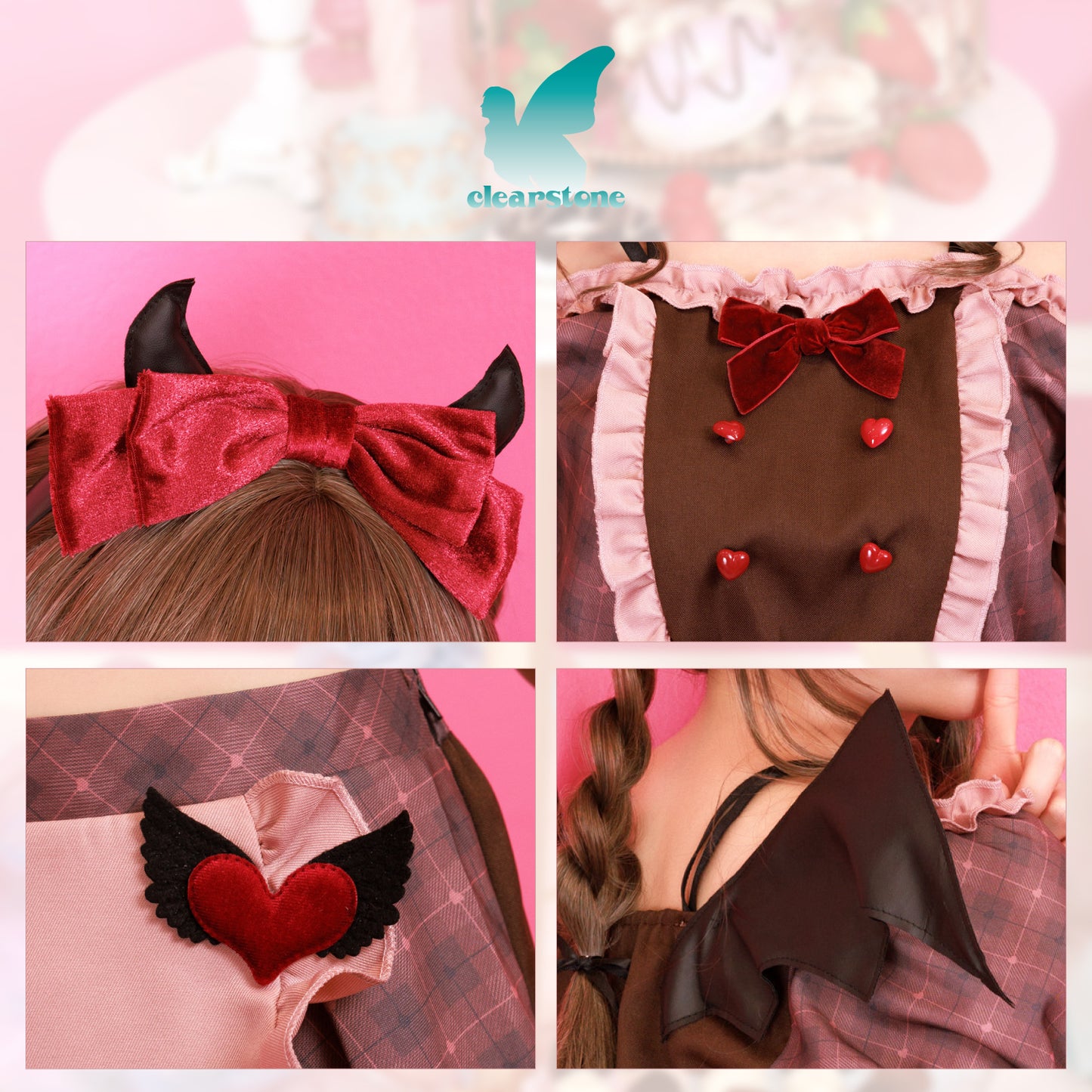 《JamsCollection・村望しおんちゃん、北乃咲久ちゃん着用》コスプレ バレンタイン メイド スイートキューピッド/ビターサキュバス レディース ブラウン【クリアストーン】♡