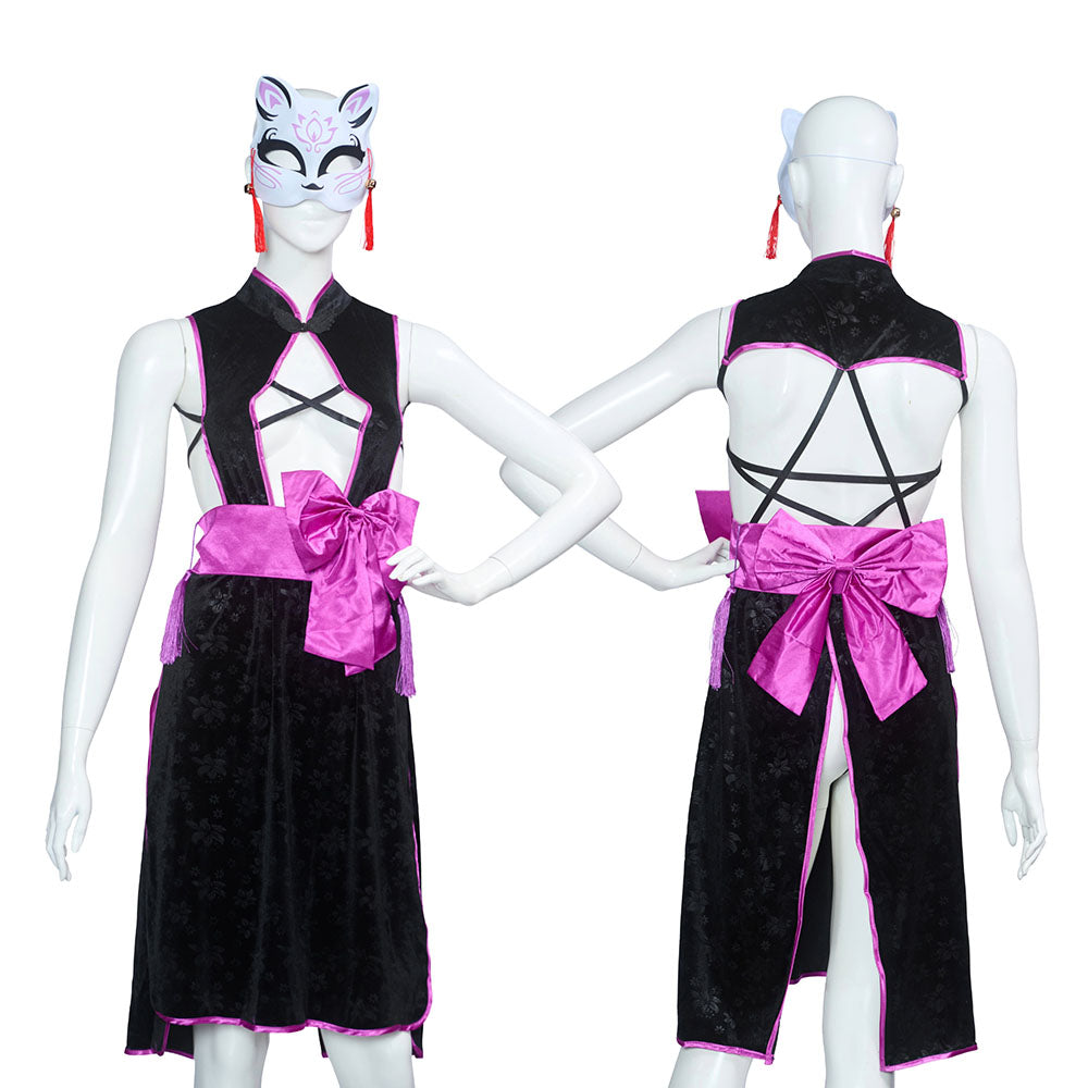 コスプレ 和風 セクシー 艶狐 紫忍 レディース フリーサイズ ブラック 【クリアストーン】