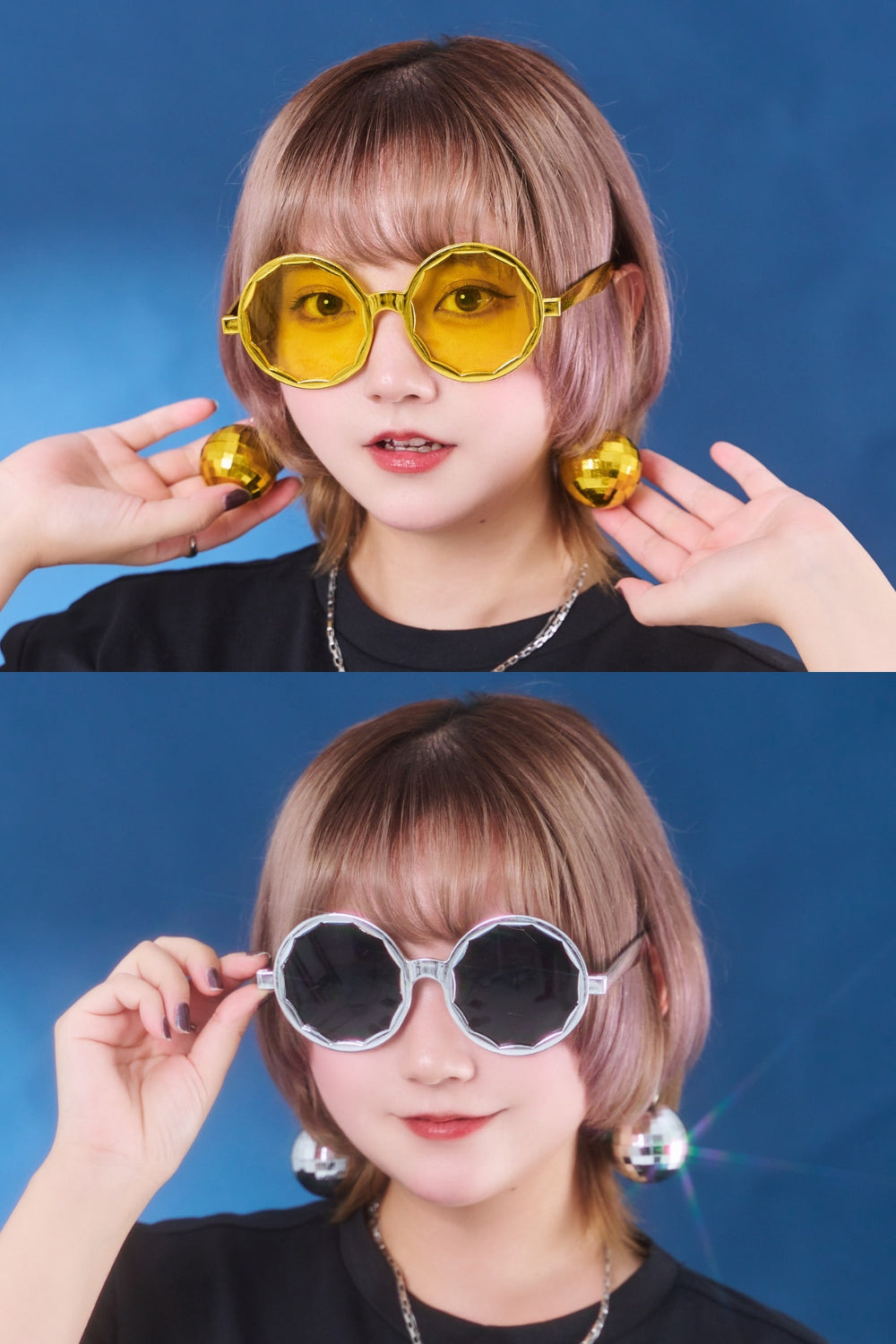 [New] コスプレ小物 誕生日 バースデー サングラス ミラーボール ユニセックス ゴールド/シルバー【クリアストーン】