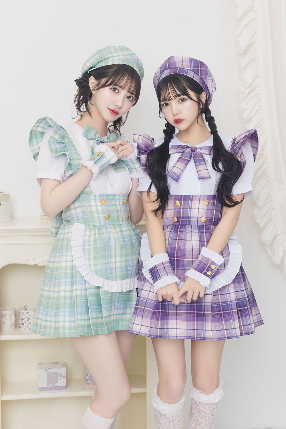 《JamsCollection着用》コスプレ リリパレ アイドルチェックメイド レディース フリーサイズ ブルー/ピンク/イエロー/パープル/ミント 【クリアストーン】♡