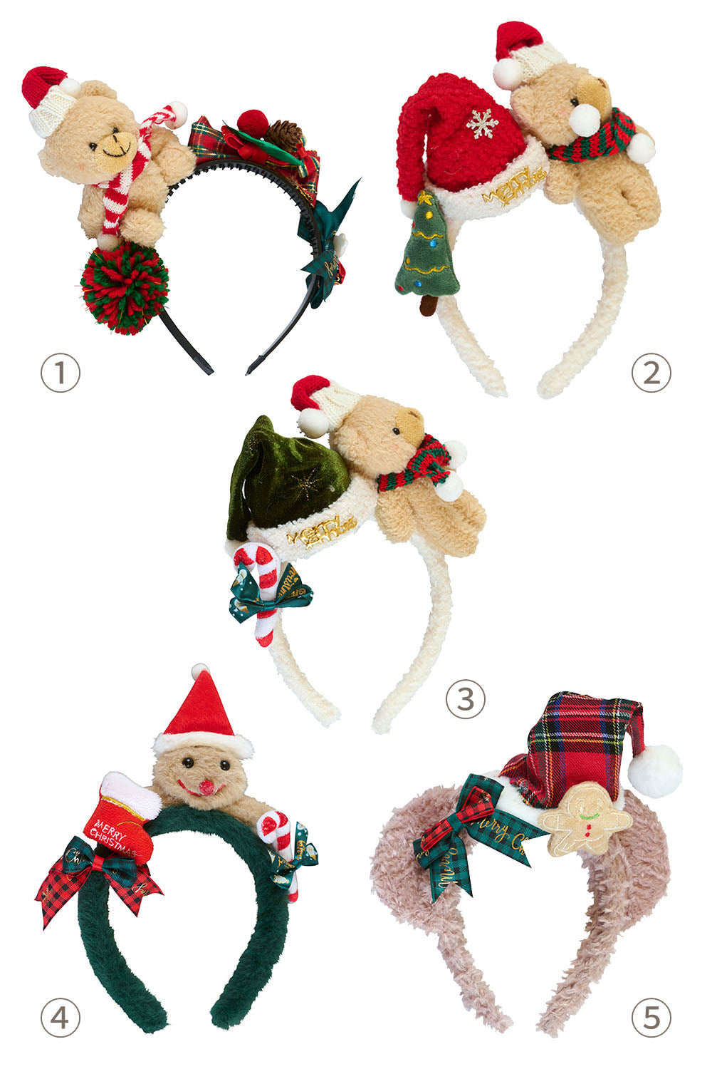 [NEW] コスプレ小物 クリスマス サンタ テディベア カチューシャ ユニセックス レッド/グリーン/ベージュ 【クリアストーン】