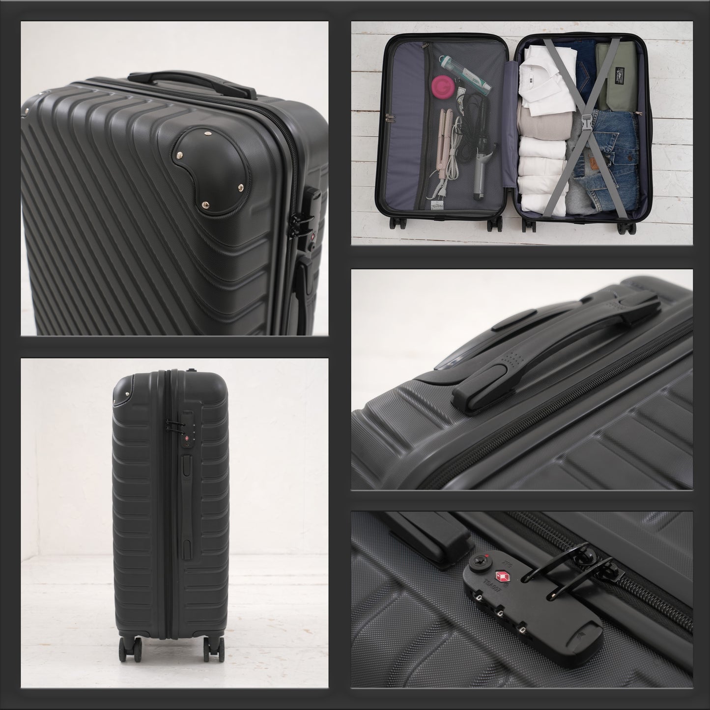 スーツケース キャリーケース  HoldOn TRAVEL HOT-SCPM002 Sサイズ 35L / Mサイズ 51L 機内持ち込み ブラック【クリアストーン】