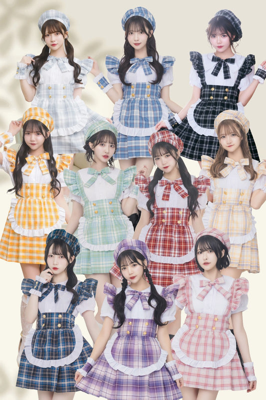 コスプレ ハロウィン メイド リリパレ アイドルチェックメイド レディース フリーサイズ レッド/ピンク/オレンジ/イエロー/ミント/ブルー/ネイビー/パープル/ホワイト/ブラック 【クリアストーン】♡