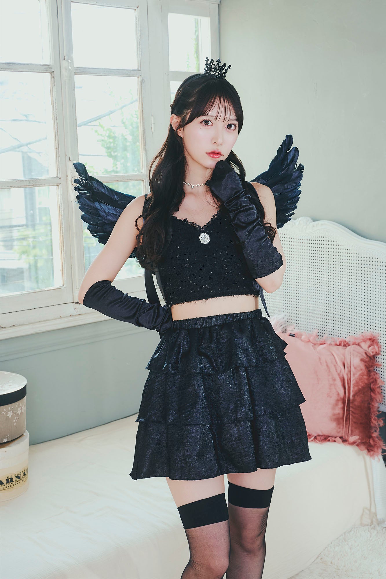 《JamsCollection・保科凜ちゃん着用》コスプレ ハロウィン ノアールヴェール 堕天使 レディース フリーサイズ ブラック【クリアストーン】