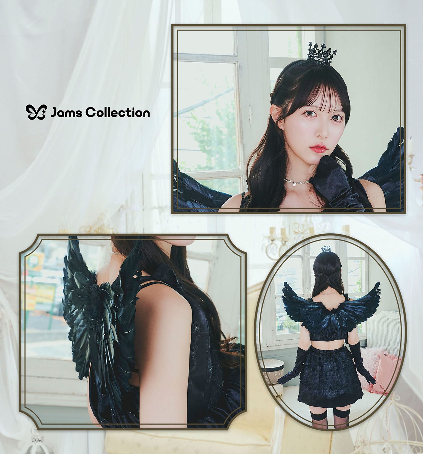 《JamsCollection・保科凜ちゃん着用》コスプレ ハロウィン ノアールヴェール 堕天使 レディース フリーサイズ ブラック【クリアストーン】