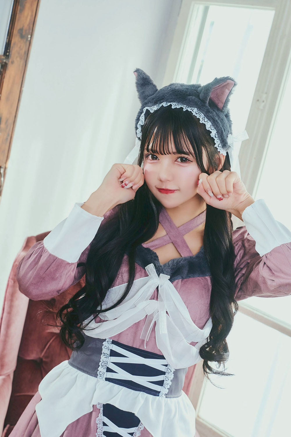 《JamsCollection・津代美月ちゃん着用》コスプレ ハロウィン ねこ 骸骨 ダスティコンフィ スケルトンキャット レディース フリーサイズ ピンク 【クリアストーン】