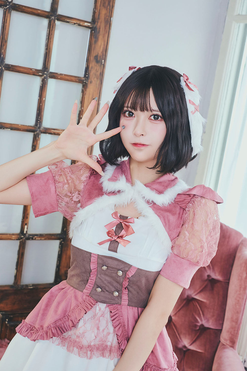 《JamsCollection・小此木流花ちゃん着用》コスプレ ハロウィン アニマル うさぎ ダスティコンフィ ラパン レディース フリーサイズ ピンク【クリアストーン】