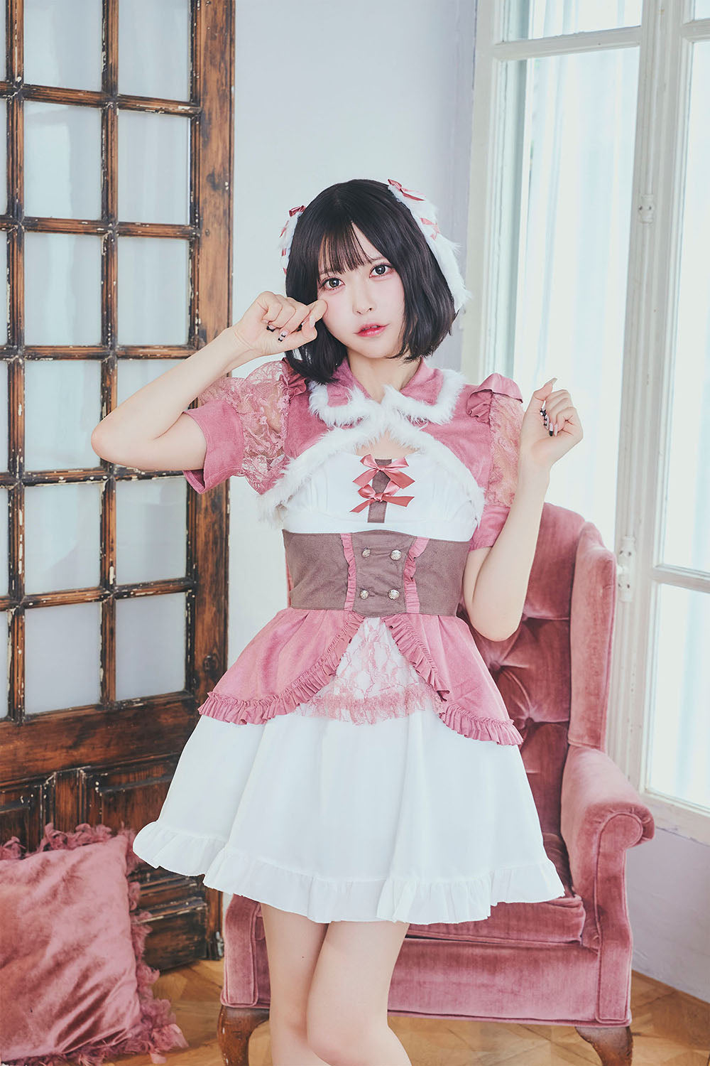 《JamsCollection・小此木流花ちゃん着用》コスプレ ハロウィン アニマル うさぎ ダスティコンフィ ラパン レディース フリーサイズ ピンク【クリアストーン】