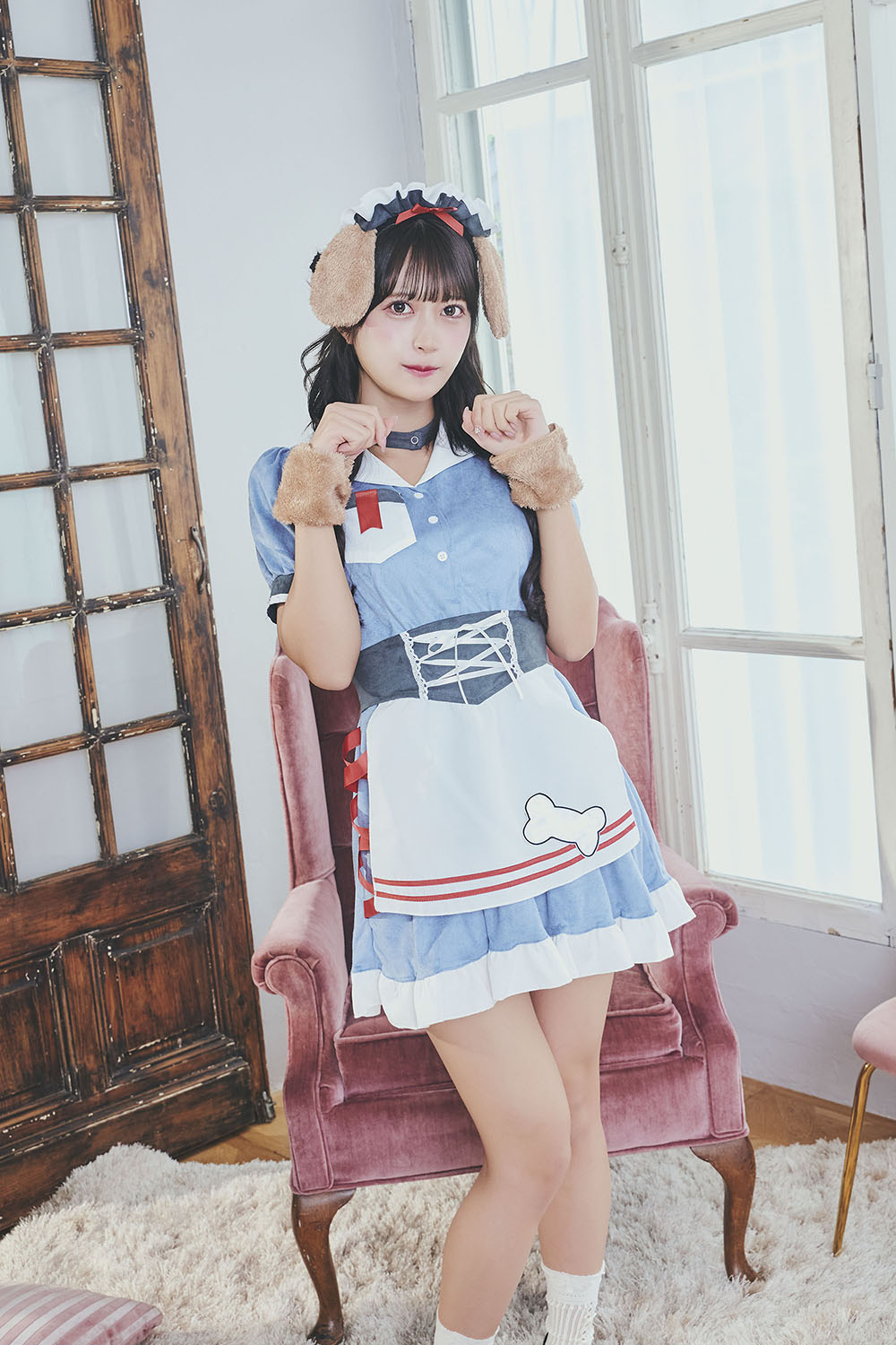 《JamsCollection・北乃咲久ちゃん着用》コスプレ ハロウィン いぬ ダイナー ダスティコンフィ ドッグダイナー レディース フリーサイズ ブルー 【クリアストーン】