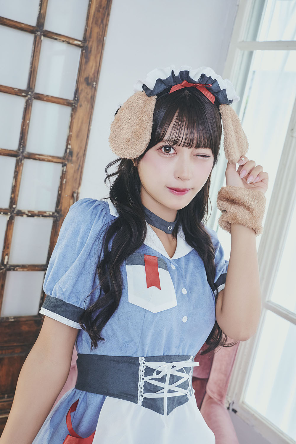 《JamsCollection・北乃咲久ちゃん着用》コスプレ ハロウィン いぬ ダイナー ダスティコンフィ ドッグダイナー レディース フリーサイズ ブルー 【クリアストーン】