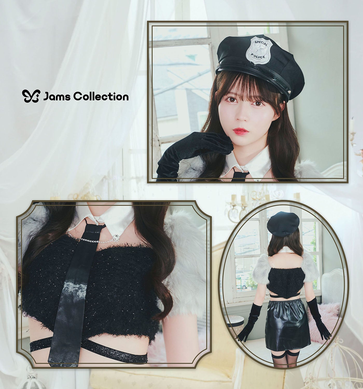 《JamsCollection・水瀬さららちゃん着用》コスプレ ハロウィン 警官 ノアールヴェール ポリス レディース フリーサイズ ブラック【クリアストーン】