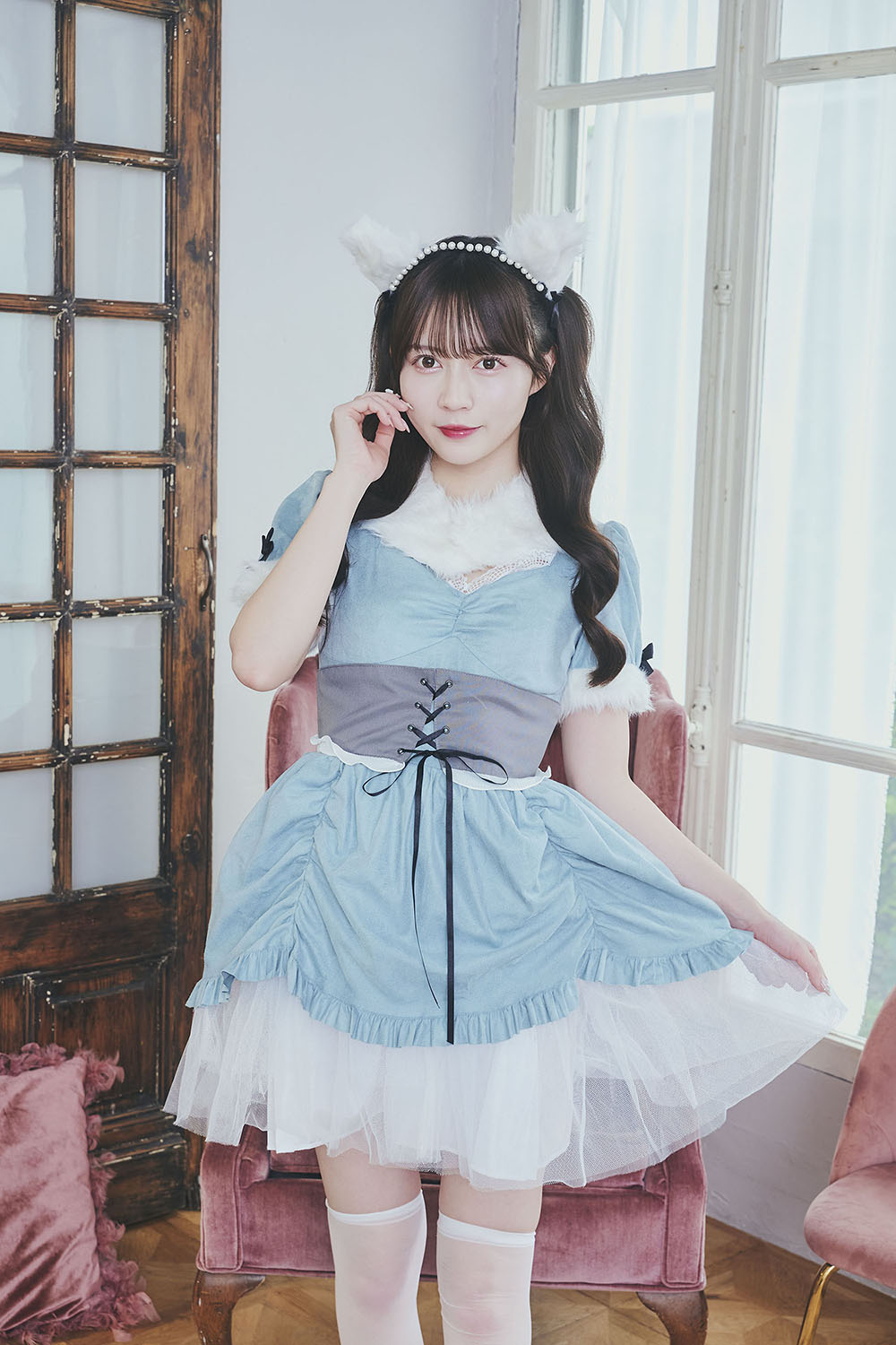 《JamsCollection・水瀬さららちゃん着用》コスプレ ハロウィン アニマル ねこ ダスティコンフィ キティ レディース フリーサイズ ブルー【クリアストーン】