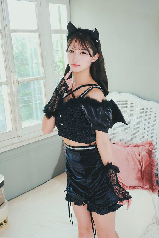 《JamsCollection・村望しおんちゃん着用》コスプレ ハロウィン デビル 悪魔 リュクステラ グルームデビル レディース フリーサイズ ブラック【クリアストーン】