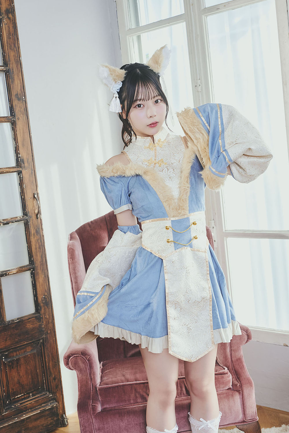 《JamsCollection・花坂環ちゃん着用》コスプレ ハロウィン 狐 キョンシー ダスティコンフィ キツネキョンシー レディース フリーサイズ ブルー【クリアストーン】