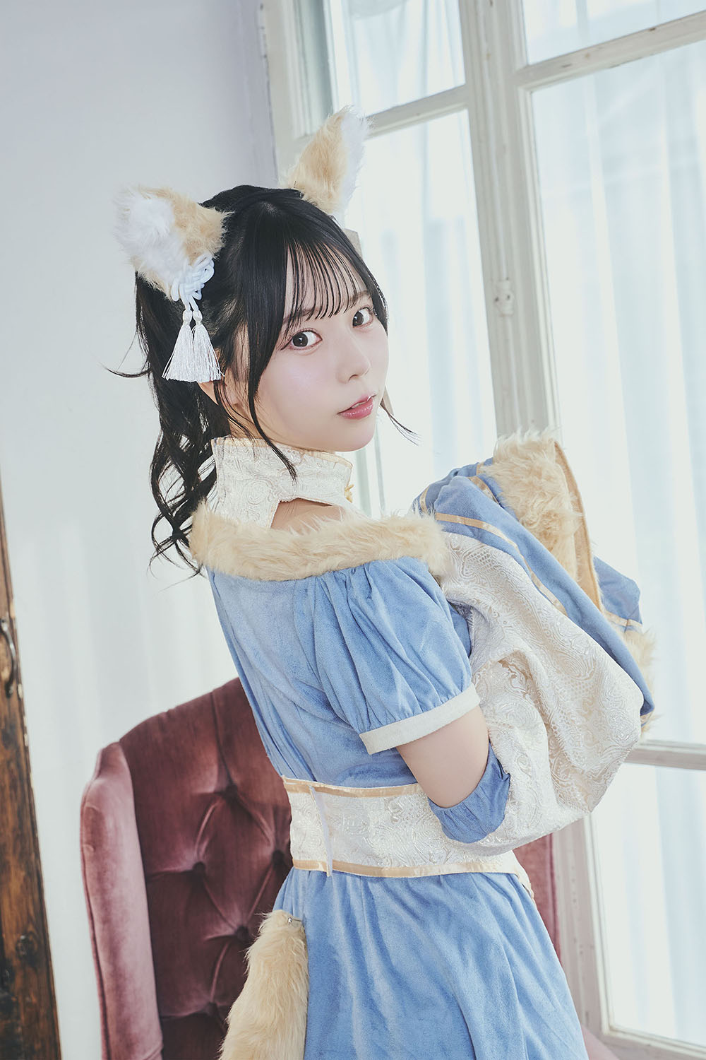 《JamsCollection・花坂環ちゃん着用》コスプレ ハロウィン 狐 キョンシー ダスティコンフィ キツネキョンシー レディース フリーサイズ ブルー【クリアストーン】