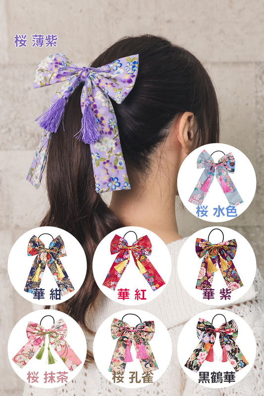 コスプレ小物 ヘアアクセサリー 和柄 リボン レディース フリーサイズ パープル/ブルー/ネイビー/レッド/ピンク/ベージュ/ブラック【クリアストーン】