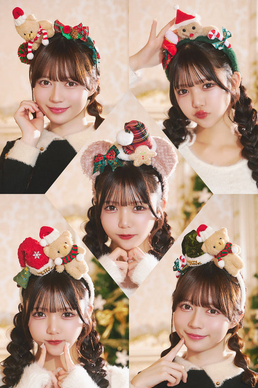 [NEW] コスプレ小物 クリスマス サンタ テディベア カチューシャ ユニセックス レッド/グリーン/ベージュ 【クリアストーン】