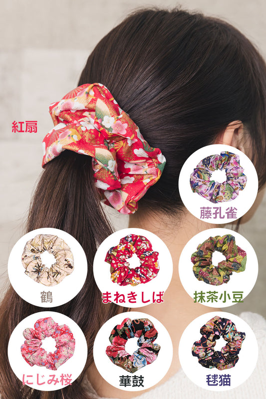 コスプレ小物 ヘアアクセサリー 和柄 シュシュ レディース フリーサイズ レッド/パープル/ベージュ/グリーン/ピンク/ブラック/ネイビー 【クリアストーン】